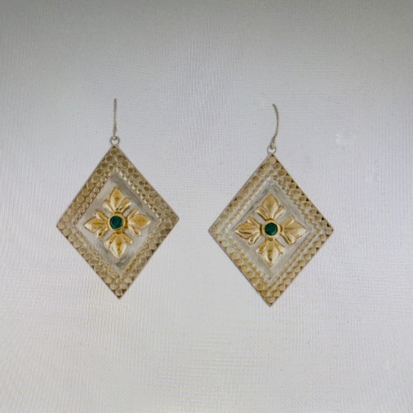 Anna Beck Crystal Flower Textured Drop Sterling Silver Earrings - Exquisite - Picture 5 of 5